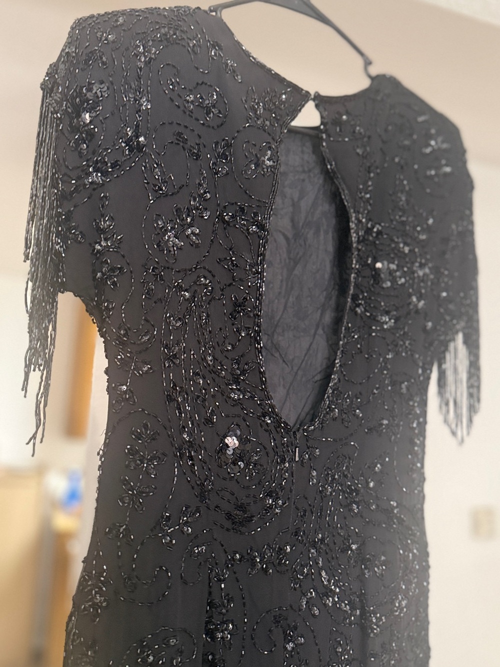VINTAGE Black Tie Oleg Cassini Beaded Fringe Dress 4